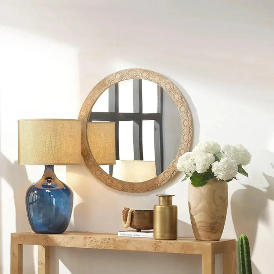 Relief Carved Round Mirror - LOOMLAN - Jamie Young - Wall Mirrors