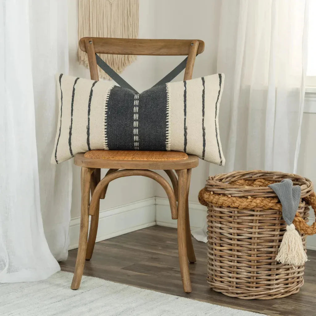 Remi Stripe Gray Lumbar Pillow With Insert - LOOMLAN - LOOMLAN - Throw Pillows