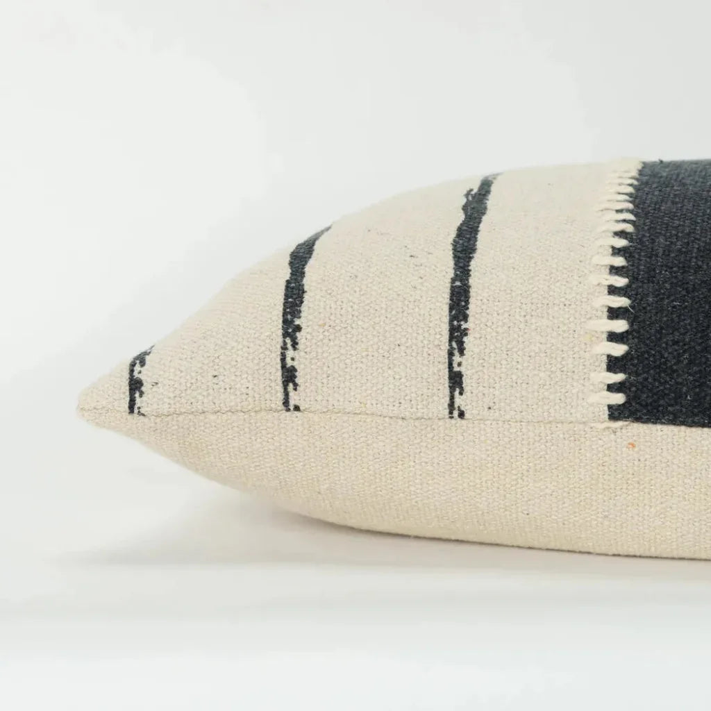 Remi Stripe Gray Lumbar Pillow With Insert - LOOMLAN - LOOMLAN - Throw Pillows