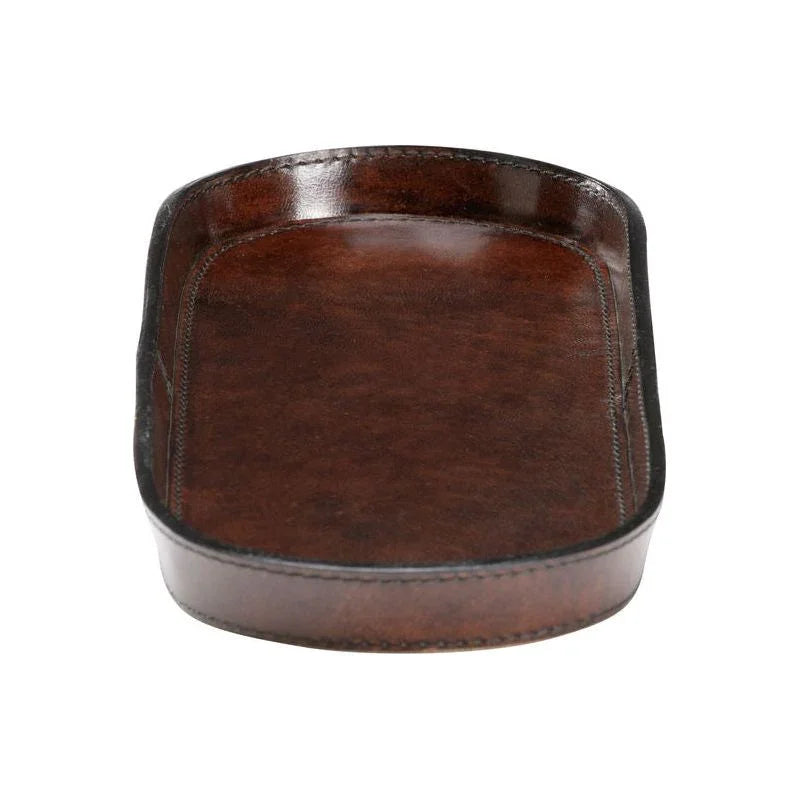 Rich Chocolate Leather Oval Valet Tray - LOOMLAN - Trays