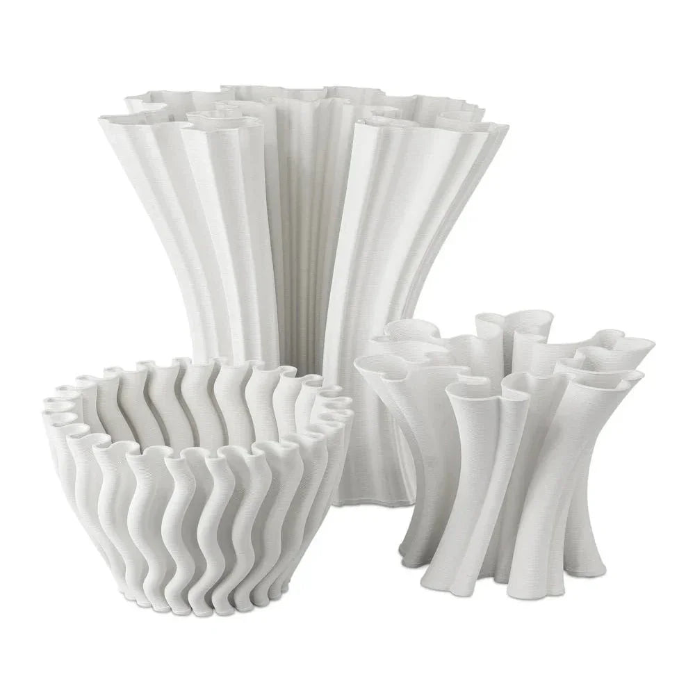 Ripple White 3 - D Printed Porcelain Vase - LOOMLAN - Currey & Co - Vases & Jars