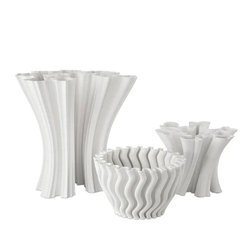 Ripple White 3 - D Printed Porcelain Vase - LOOMLAN - Currey & Co - Vases & Jars