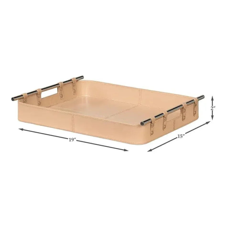 Safari Leather and Steel Tan Tray - LOOMLAN - Sarreid - Trays