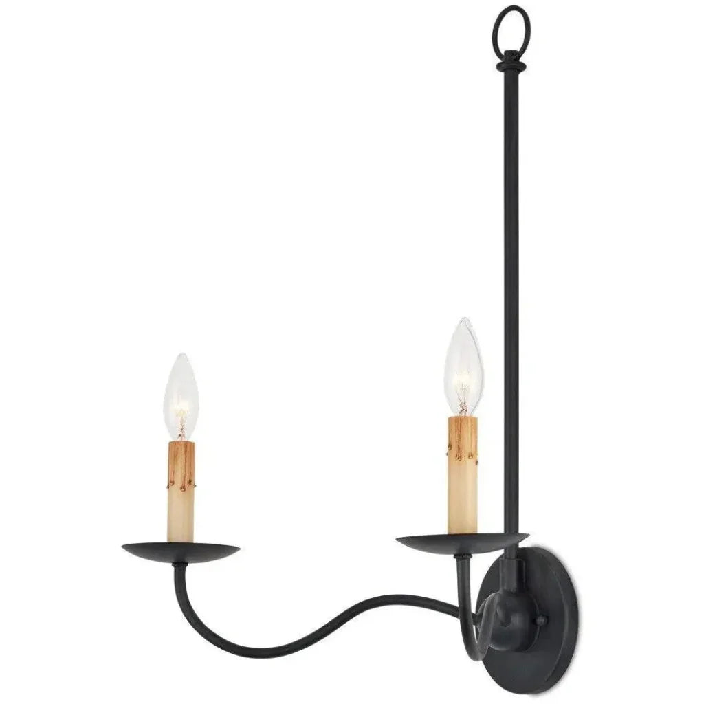 Saxon Double - Light Iron Black Wall Sconce - LOOMLAN - Currey & Co - Wall Sconces