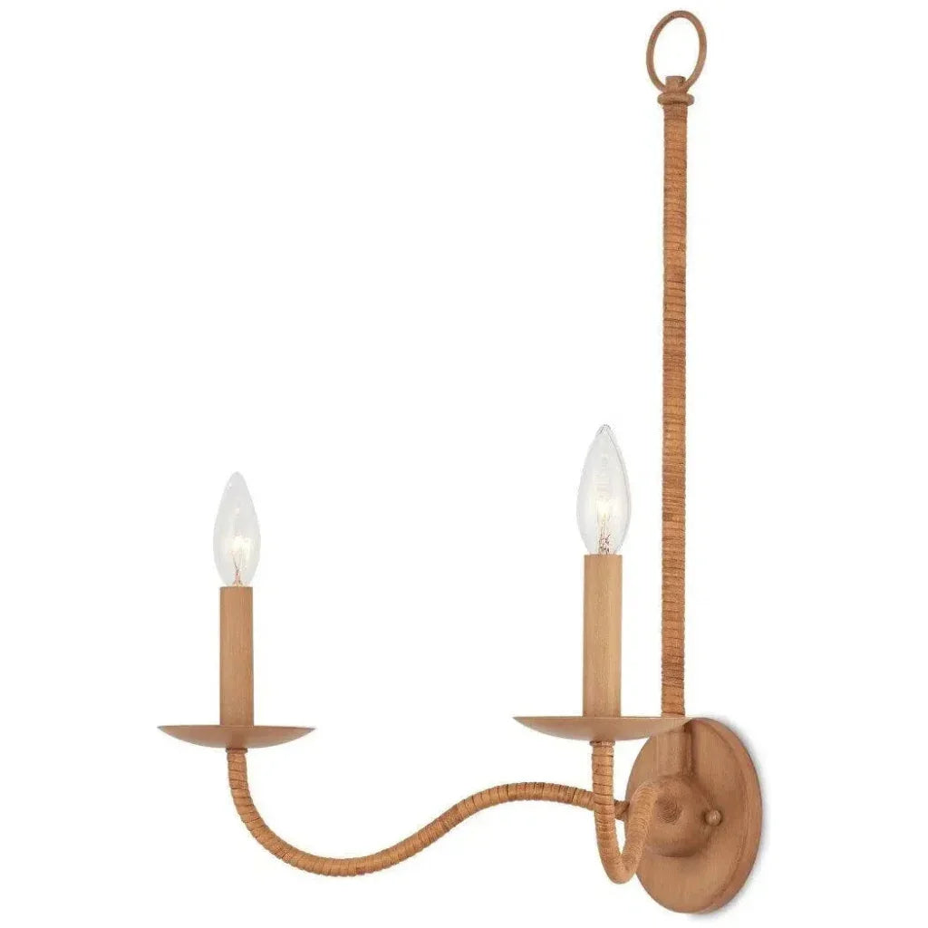 Saxon Double - Light Iron & Rattan Brown Wall Sconce - LOOMLAN - Currey & Co - Wall Sconces