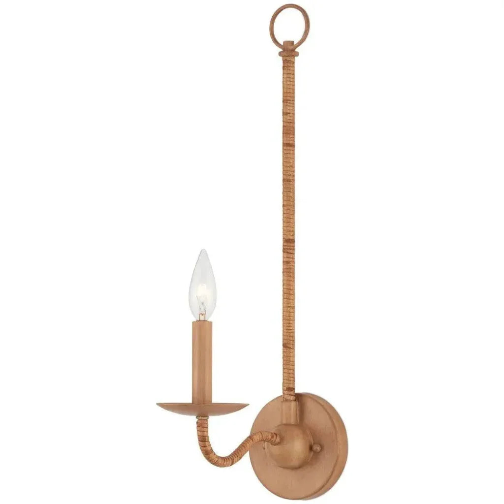 Saxon Single - Light Iron & Rattan Brown Wall Sconce - LOOMLAN - Currey & Co - Wall Sconces