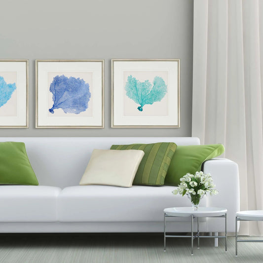 Sea Fan II Wood Frame Blue Canvas Art 3PC