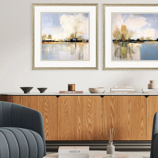 September Morning Wood Frame Blue Canvas Art