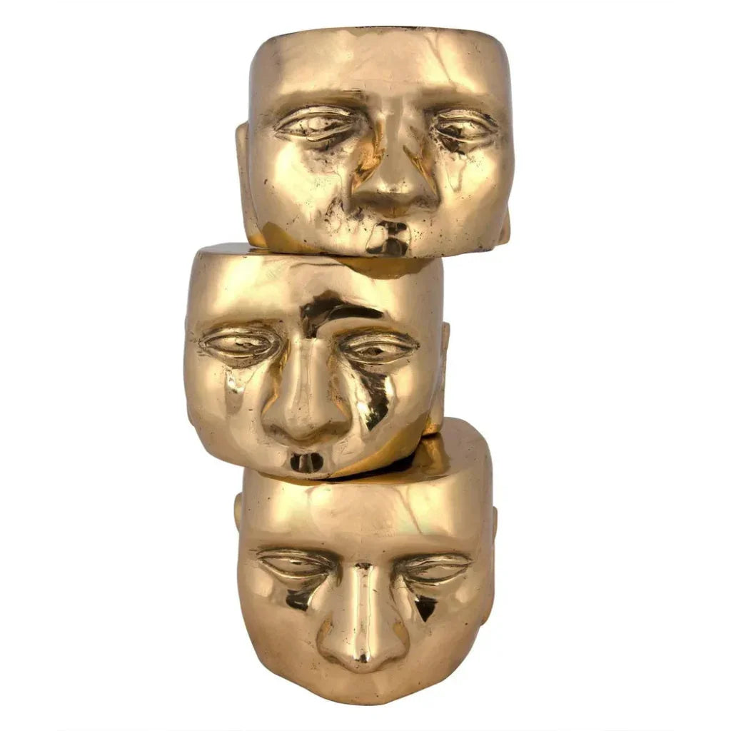 Set Of 3 Character Sculpture Brass 3PC - LOOMLAN - Noir - Statues & Sculptures