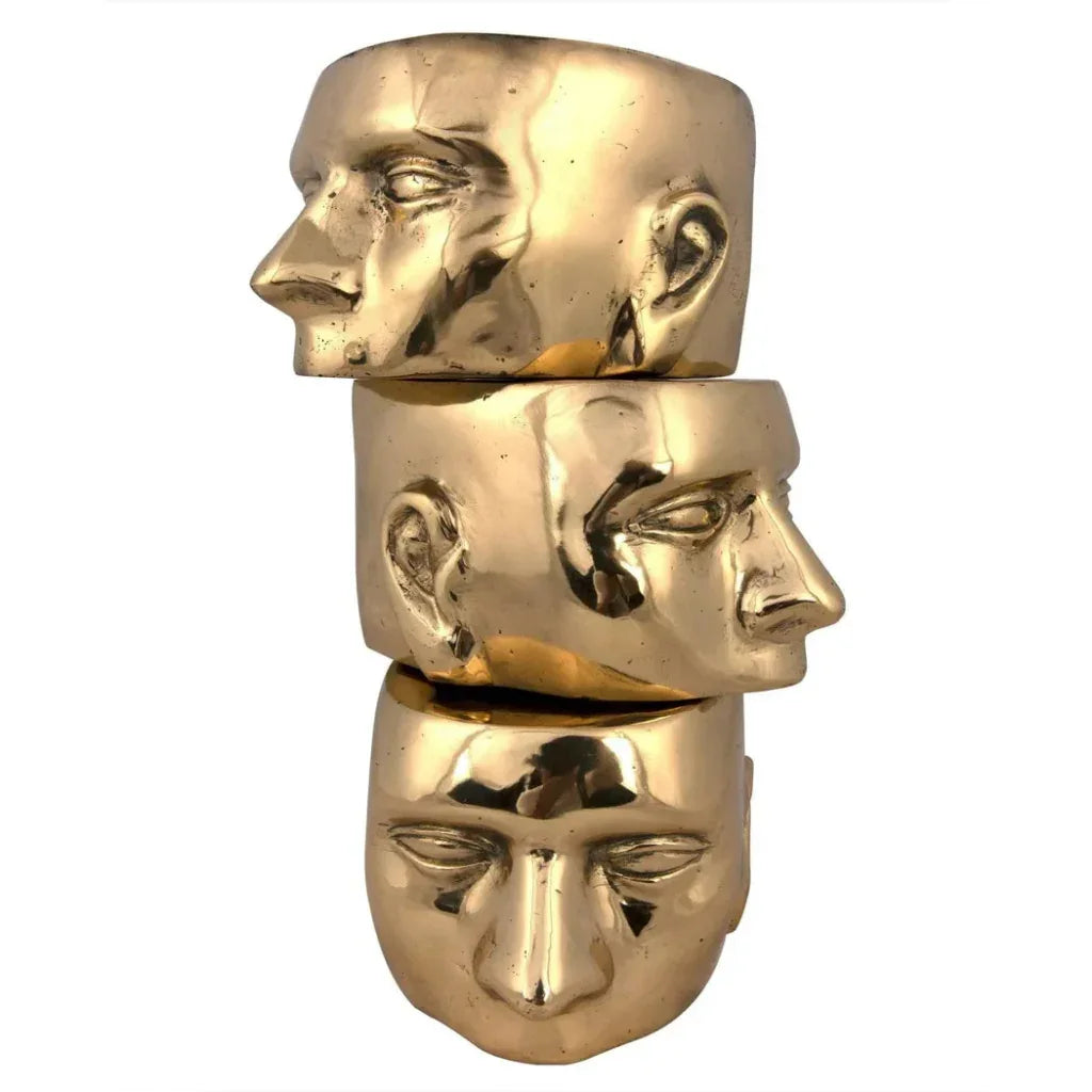 Set Of 3 Character Sculpture Brass 3PC - LOOMLAN - Noir - Statues & Sculptures