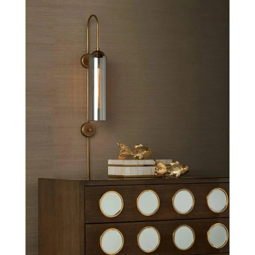 Severn Metal and Glass Gold Wall Sconce - LOOMLAN - Currey & Co - Wall Sconces