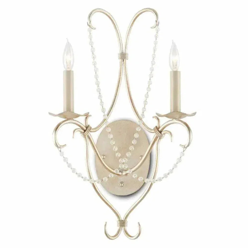 Silver Leaf Crystal Lights Silver Wall Sconce - LOOMLAN - Currey & Co - Wall Sconces