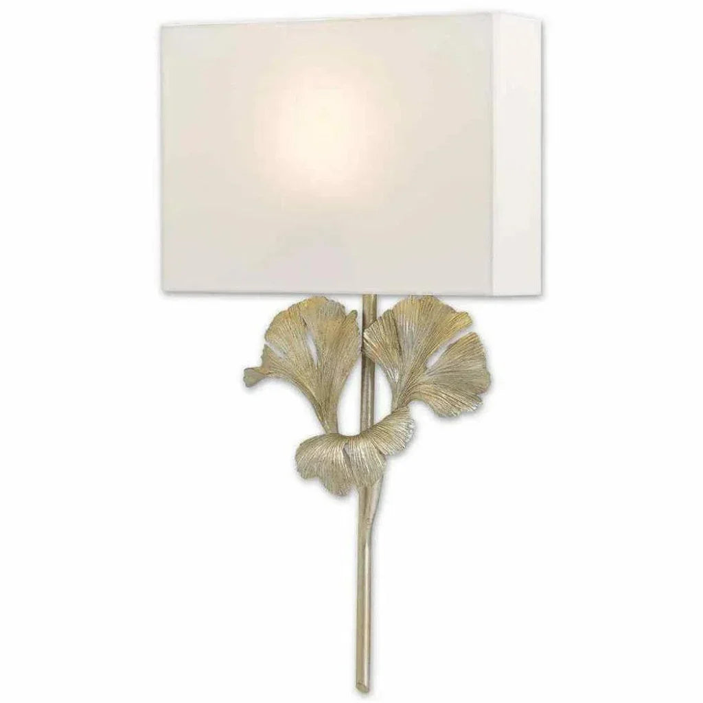Silver Leaf Gingko Silver Wall Sconce - LOOMLAN - Currey & Co - Wall Sconces