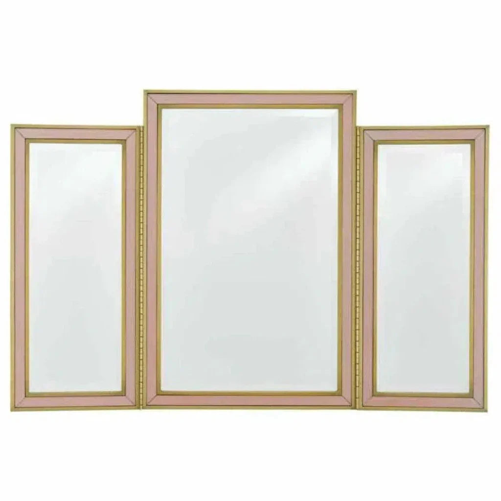 Silver Peony Satin Brass Arden Pink Vanity Mirror - LOOMLAN - Currey & Co - Wall Mirrors