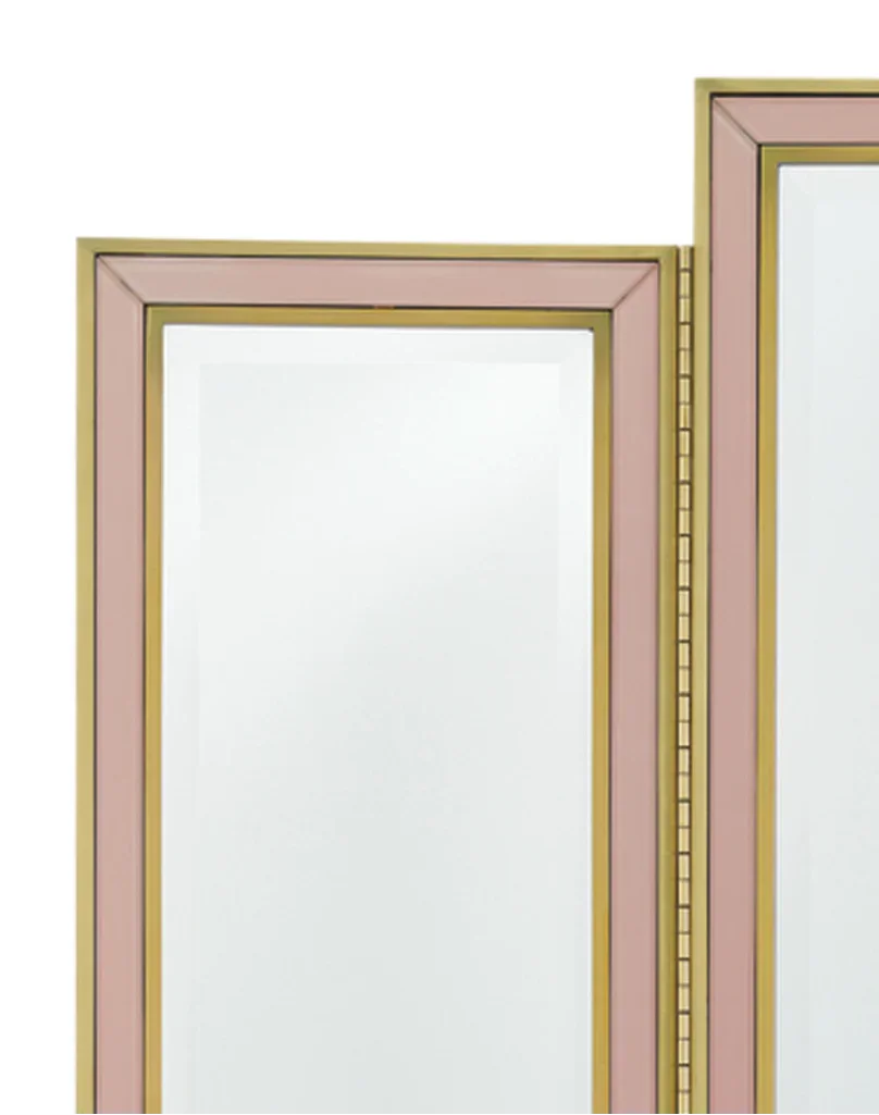 Silver Peony Satin Brass Arden Pink Vanity Mirror - LOOMLAN - Currey & Co - Wall Mirrors