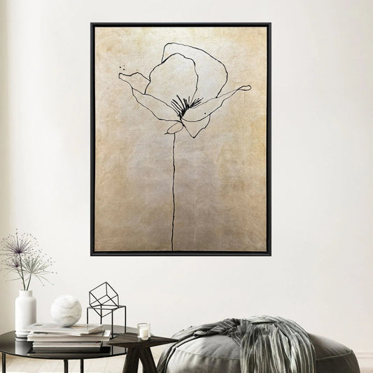 Silver Poppies I Wood Frame Brown Canvas Art