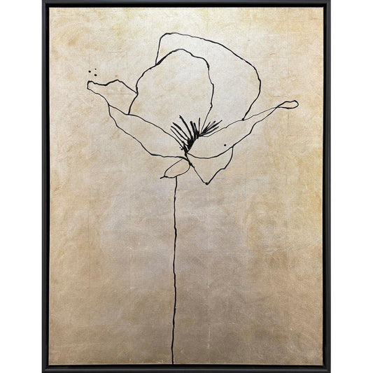 Silver Poppies I Wood Frame Brown Canvas Art