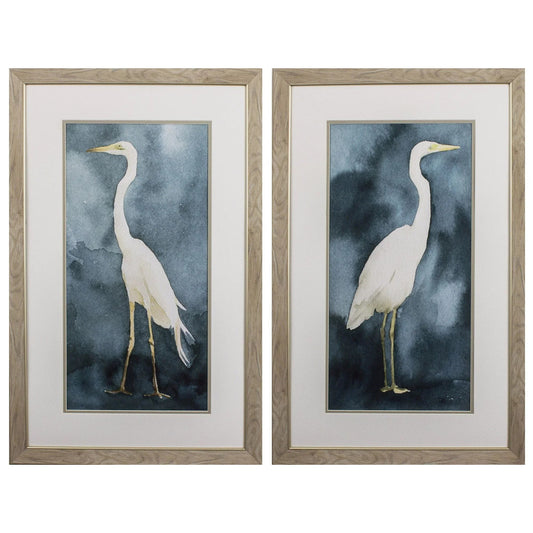 Simple Egret Teal Canvas Art 2PC
