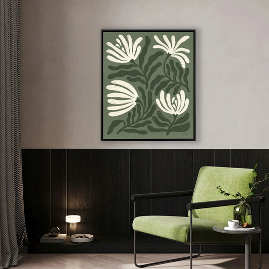 Simple Petals Hand Assembled Green Canvas Art