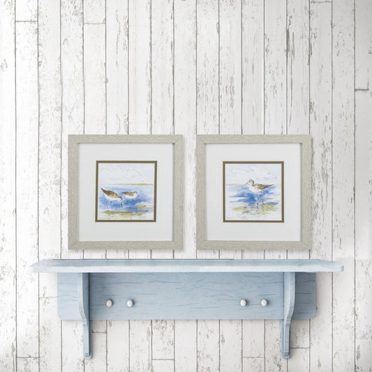 Sketchy Shore Birds Blue Canvas Art 2PC
