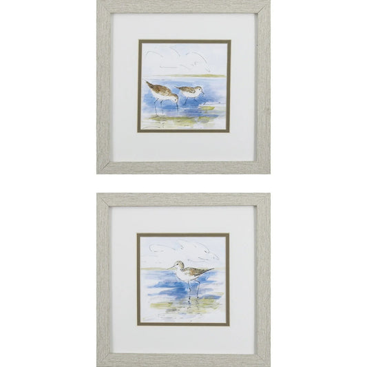 Sketchy Shore Birds Blue Canvas Art 2PC