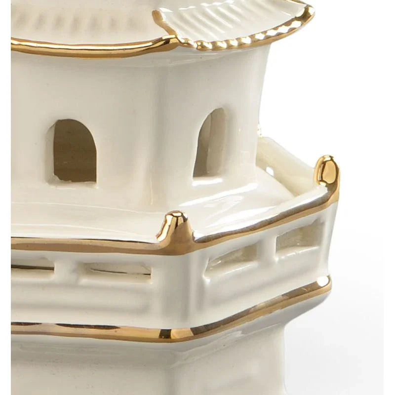 Small Pagoda Cream Gold Accented Sculpture - LOOMLAN - Chelsea House - Statues & Sculptures