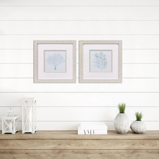 Soft Blue Coral Canvas Art 2PC