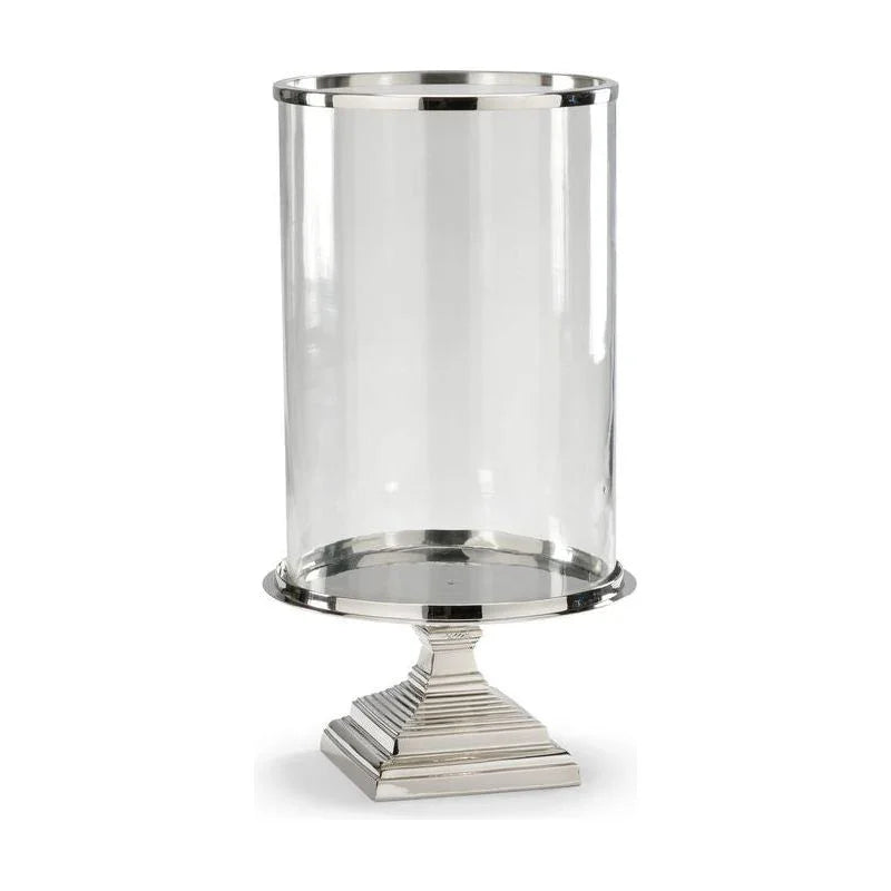 Square Base Hurricane Silver Candleholder - LOOMLAN - Wildwood - Candle Holders