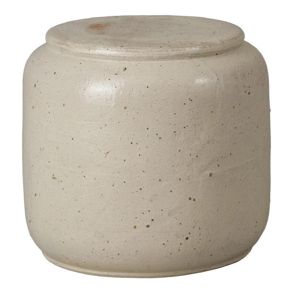 Squat 18 in. Round Ceramic Outdoor Garden Stool-Garden Stools-Emissary-White-LOOMLAN