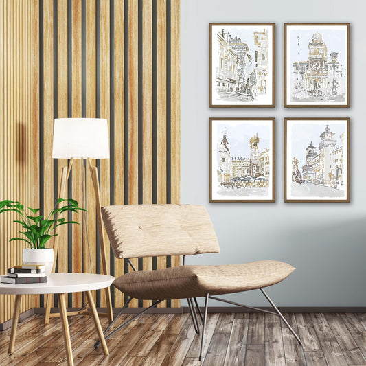 Street Scenes Wood Frame Multi Canvas Art 4PC