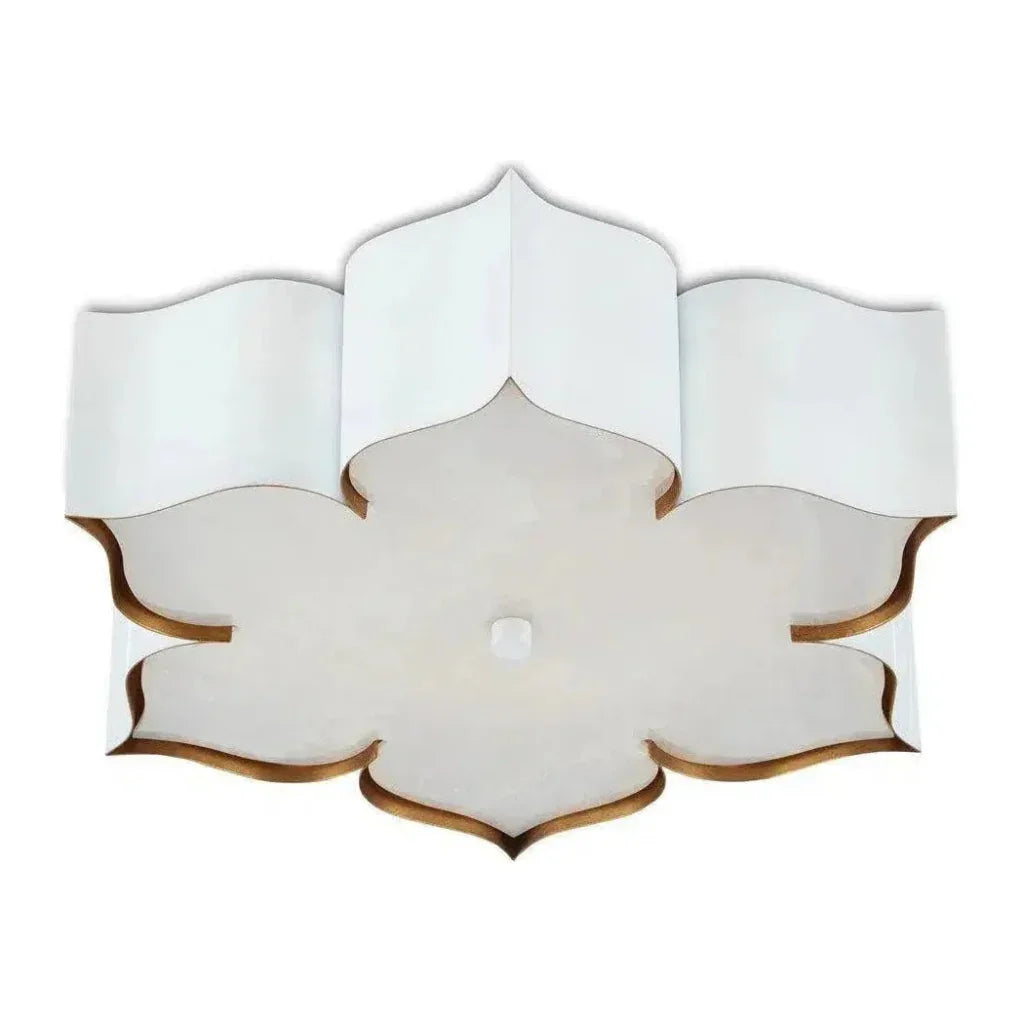 Sugar White Gold Grand Lotus White Flush Mount-Flush Mounts-Currey & Co-LOOMLAN