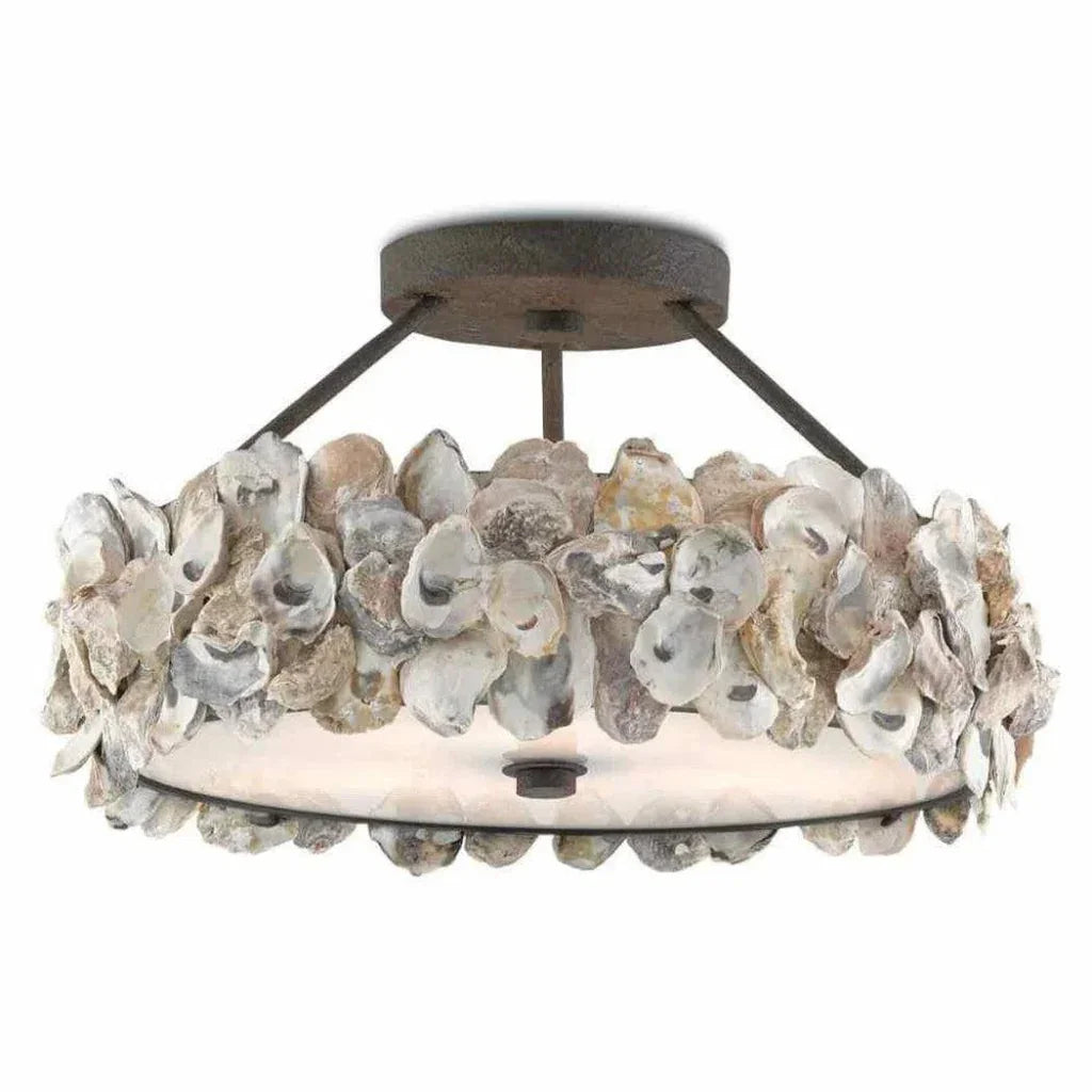 Textured Bronze Natural Oyster Semi-Flush-Flush Mounts-Currey & Co-LOOMLAN
