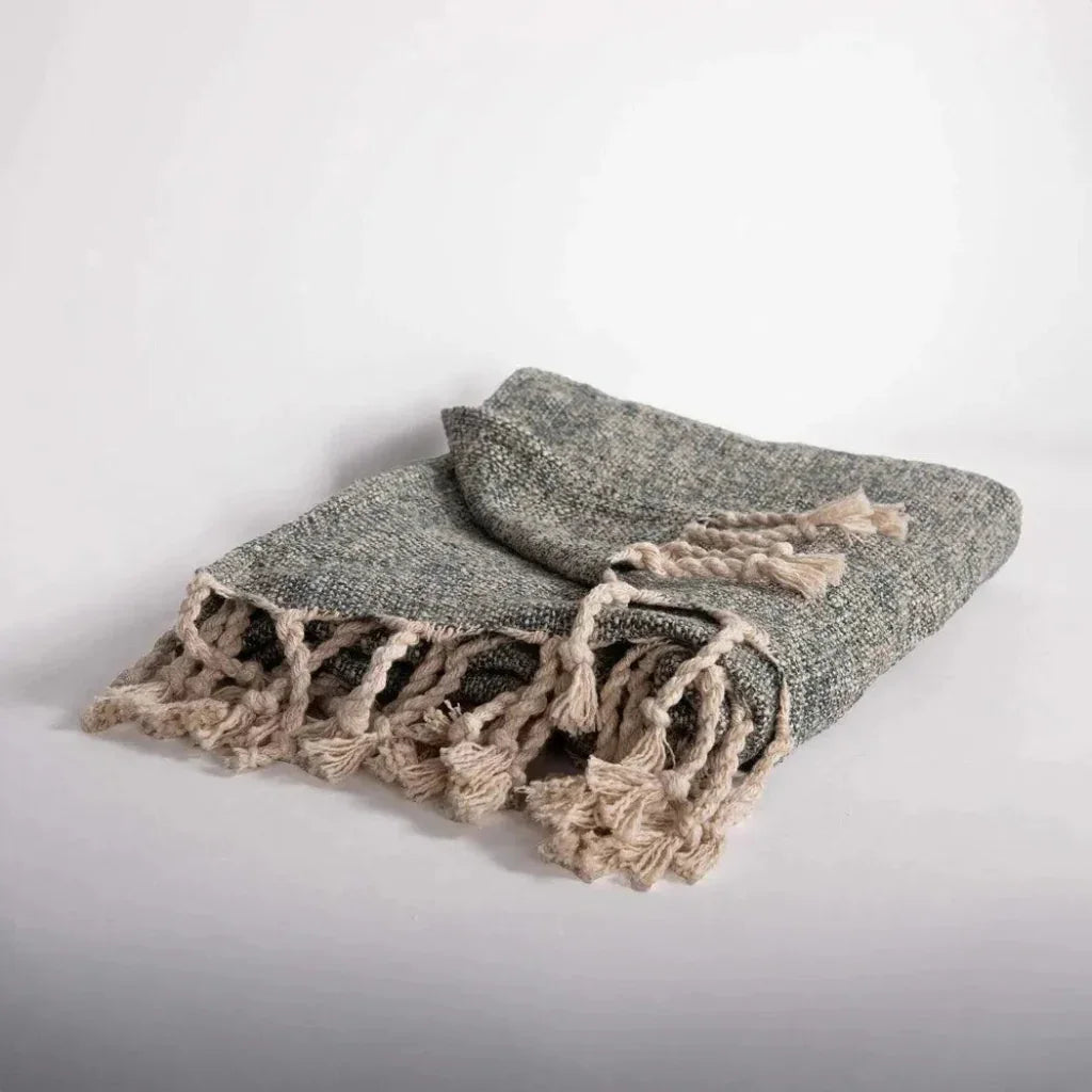 Theo Teal Gray Throw Blanket - LOOMLAN - LOOMLAN - Throw Blankets
