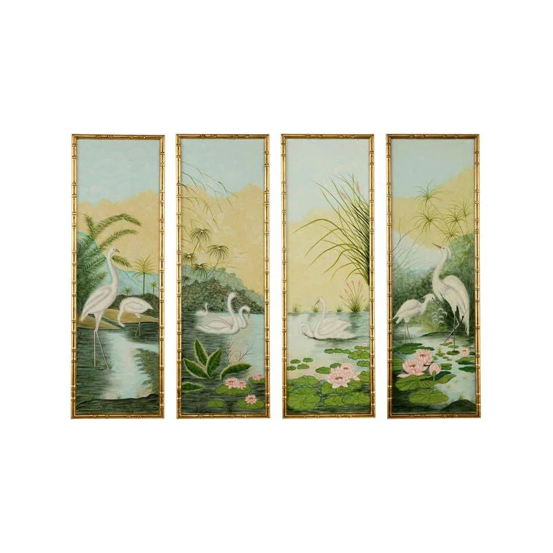 Tropical Morning Gold Leaf Bamboo Framed Panel (Set of 4)-Framed Wall Art-Chelsea House-LOOMLAN