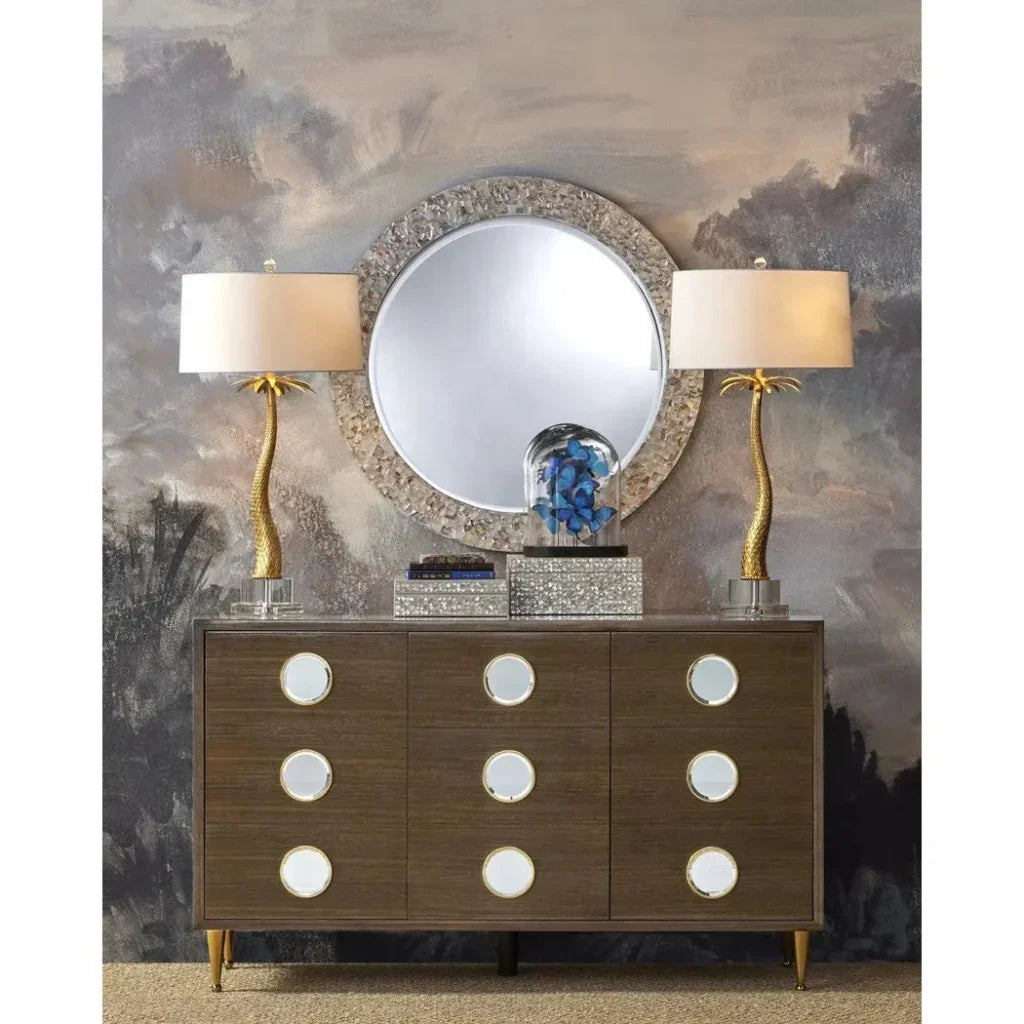 Uma Mother of Pearl and Wood Round Mirror - LOOMLAN - Currey & Co - Wall Mirrors