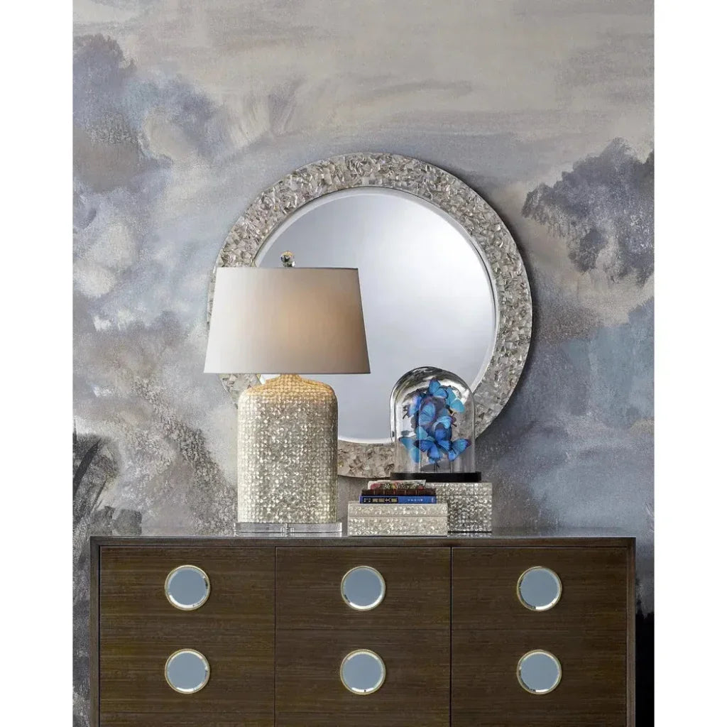 Uma Mother of Pearl and Wood Round Mirror - LOOMLAN - Currey & Co - Wall Mirrors