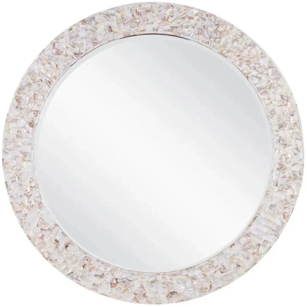 Uma Mother of Pearl and Wood Round Mirror - LOOMLAN - Currey & Co - Wall Mirrors