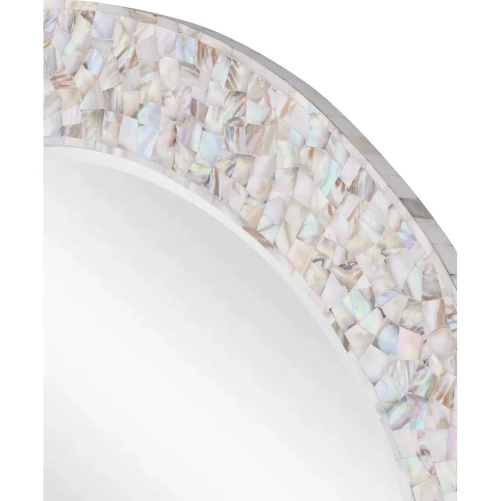 Uma Mother of Pearl and Wood Round Mirror - LOOMLAN - Currey & Co - Wall Mirrors