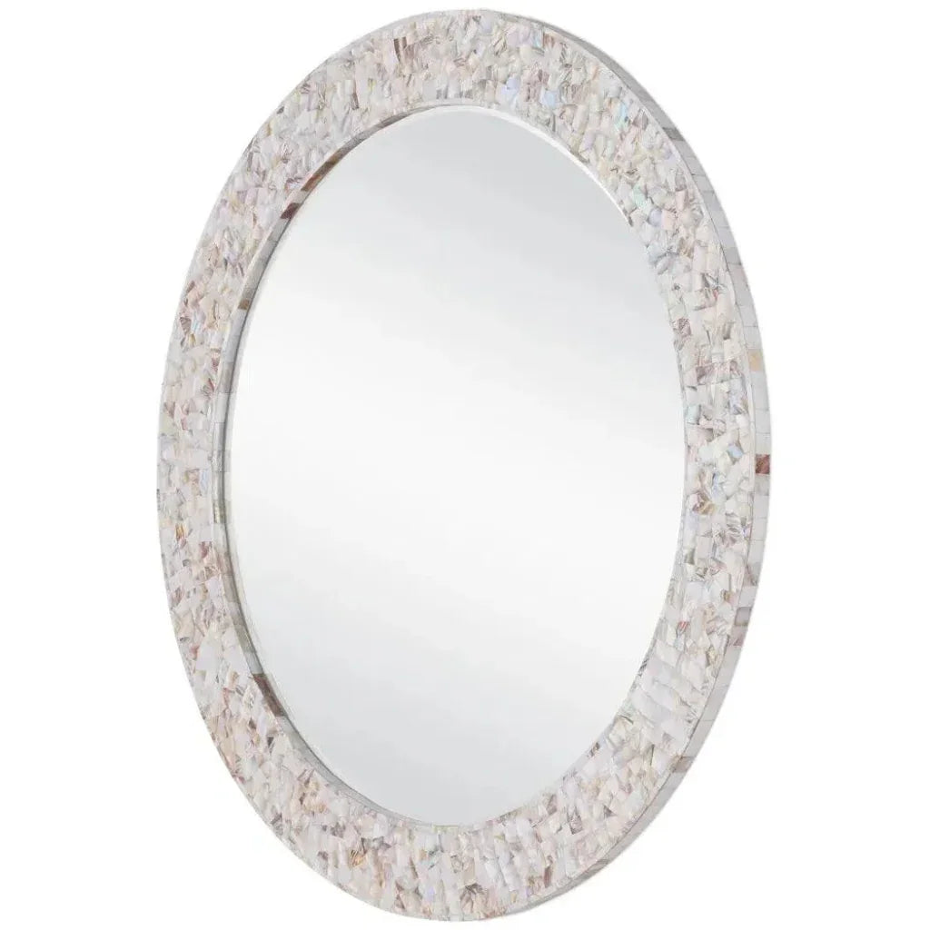 Uma Mother of Pearl and Wood Round Mirror - LOOMLAN - Currey & Co - Wall Mirrors