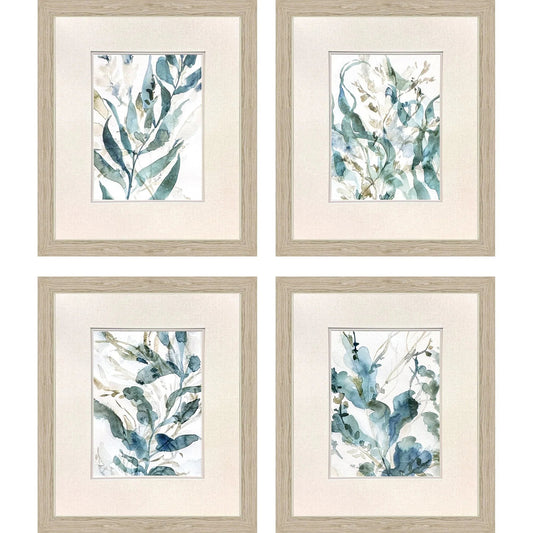Underwater Botany Blue Canvas Art 4PC