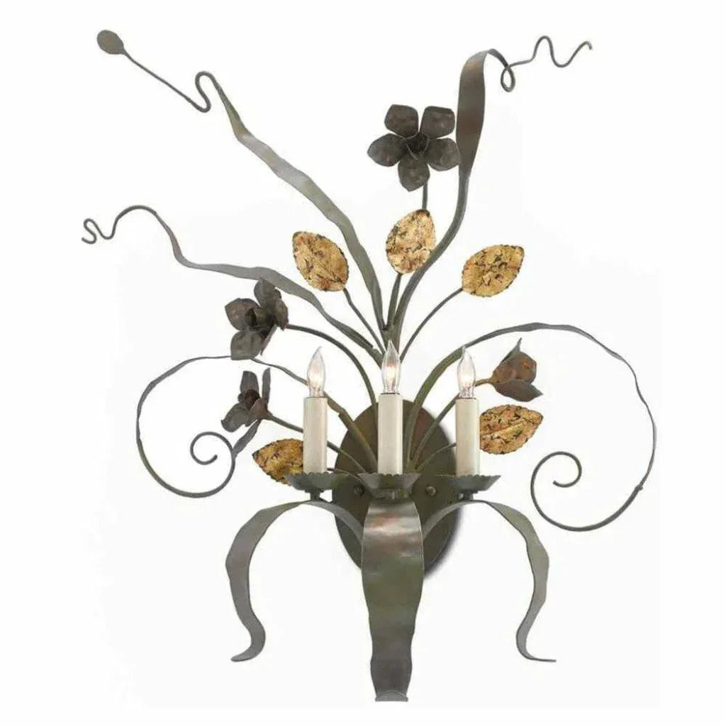 Verdigris Antique Gold Leaf Westley Wall Sconce - LOOMLAN - Currey & Co - Wall Sconces