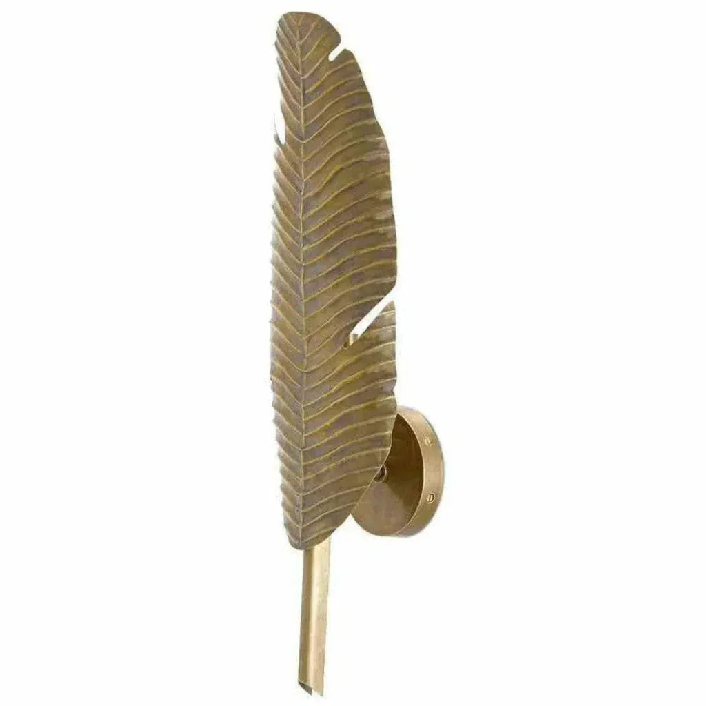 Vintage Brass Tropical Leaf Wall Sconce - LOOMLAN - Currey & Co - Wall Sconces