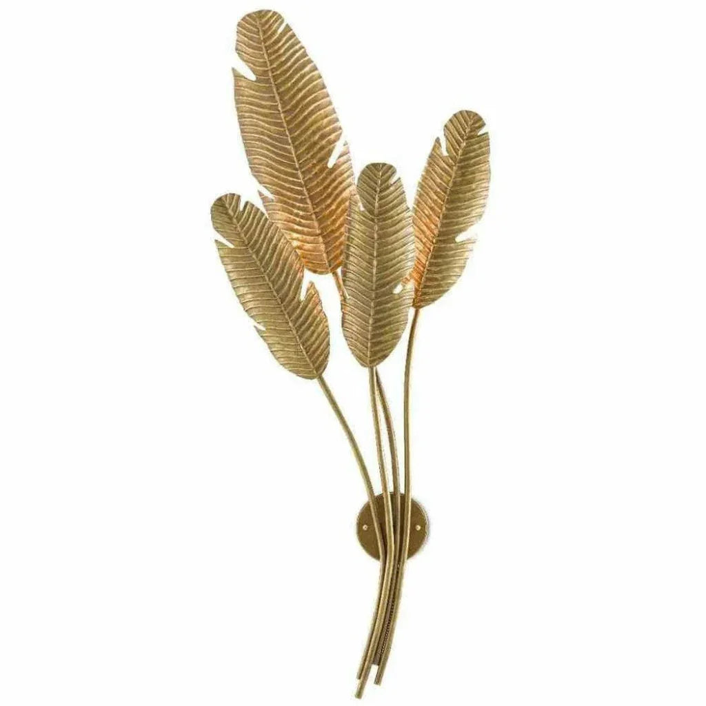 Vintage Brass Tropical Wall Sconce - LOOMLAN - Currey & Co - Wall Sconces