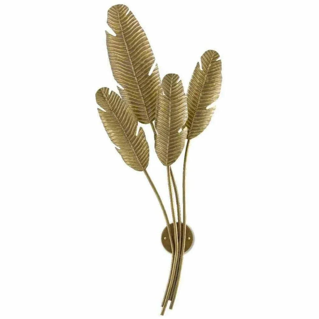 Vintage Brass Tropical Wall Sconce - LOOMLAN - Currey & Co - Wall Sconces