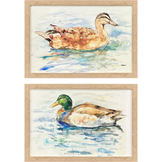 Water Duck Brown Canvas Art 2PC