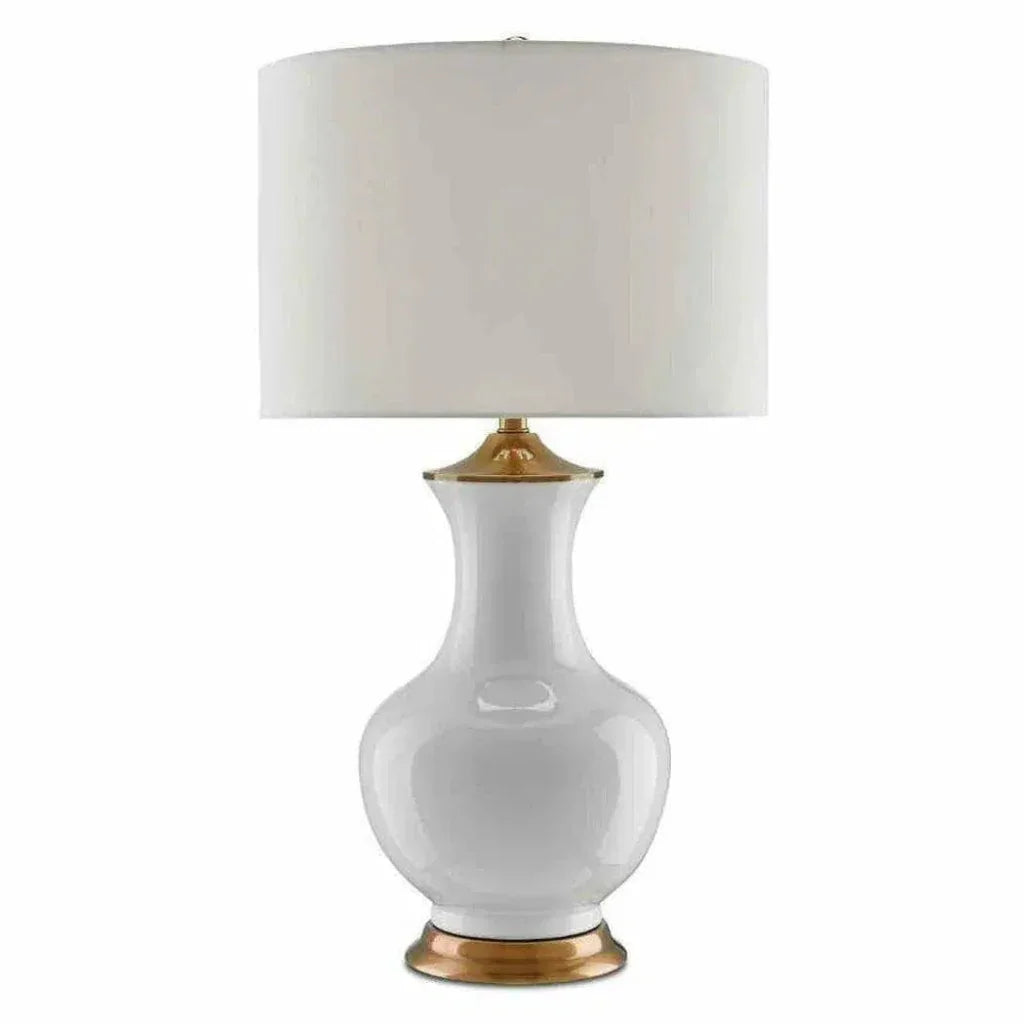 White Antique Brass Lilou White Table Lamp - LOOMLAN - Currey & Co - Table Lamps