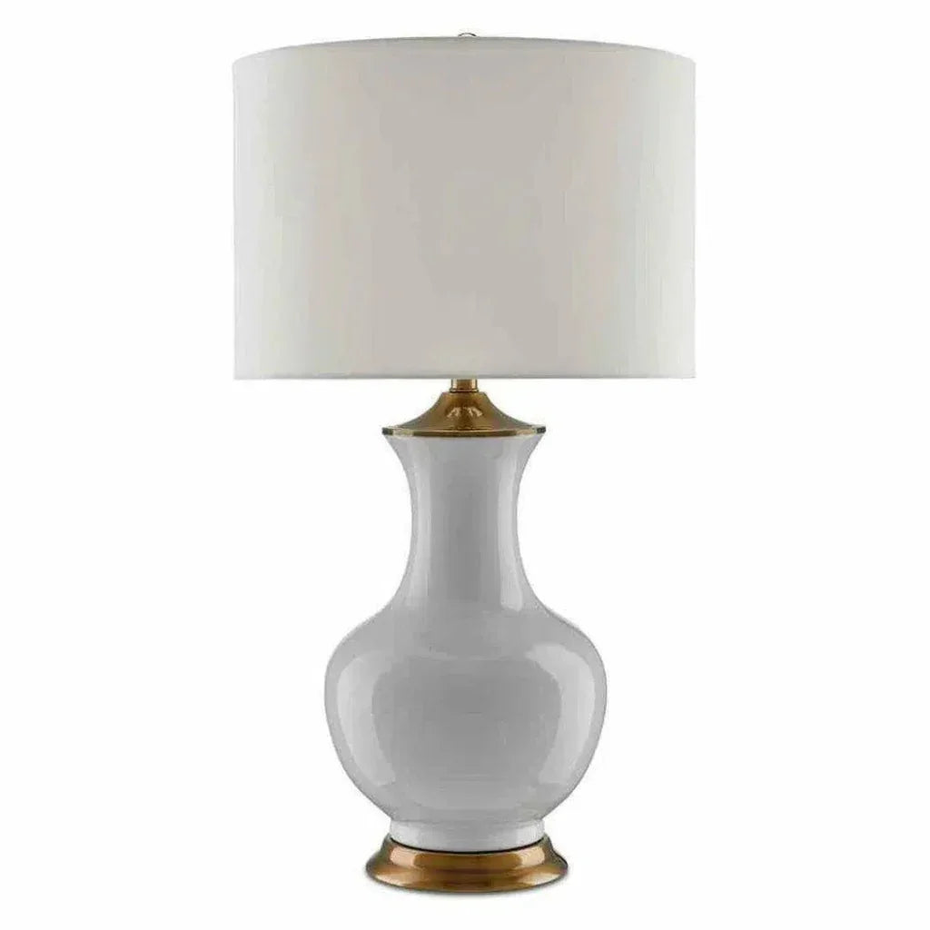 White Antique Brass Lilou White Table Lamp - LOOMLAN - Currey & Co - Table Lamps