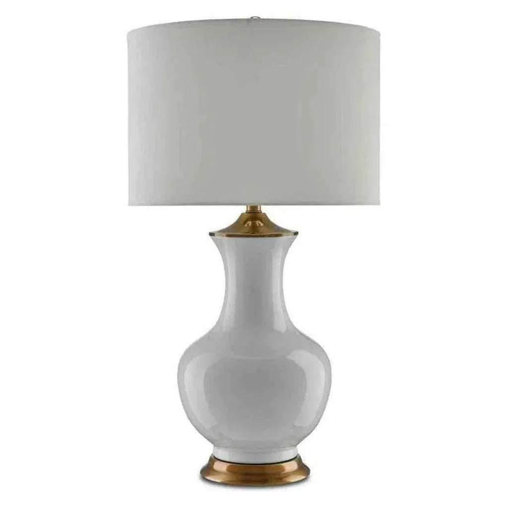 White Antique Brass Lilou White Table Lamp - LOOMLAN - Currey & Co - Table Lamps