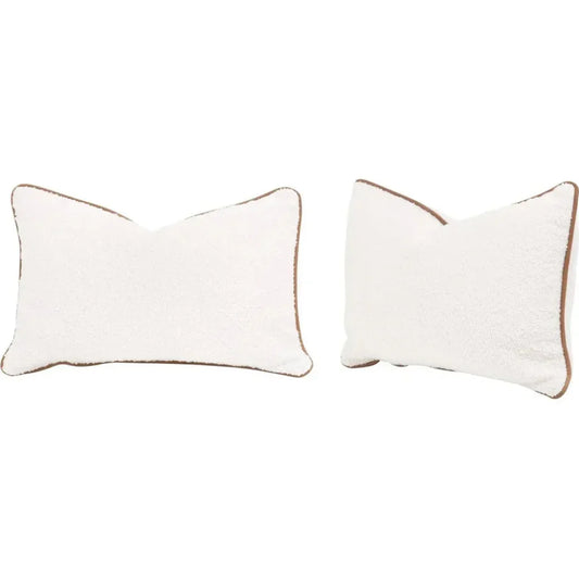 White Boucle Piping Lumbar Throw Pillow Insert - 2PC - LOOMLAN - Essentials For Living - Throw Pillows