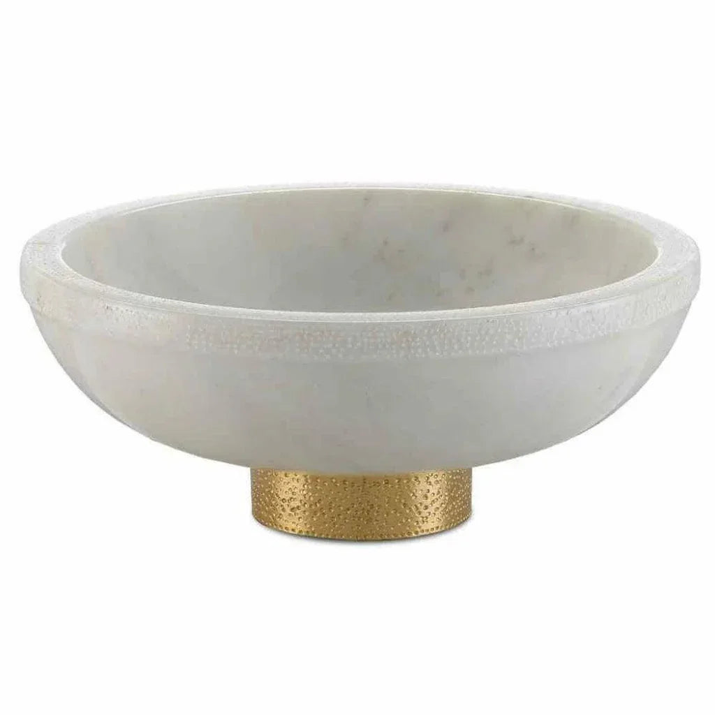 White Brass Valor Large White Bowl - LOOMLAN - Currey & Co - Statues & Sculptures